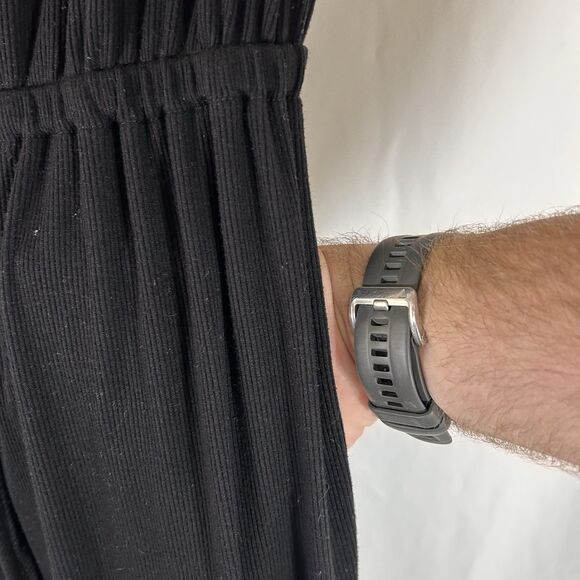 Lulus Jumpsuit Women's Large Black Ribbed Short Sleeve Drawstring Pockets - Picture 4 of 10